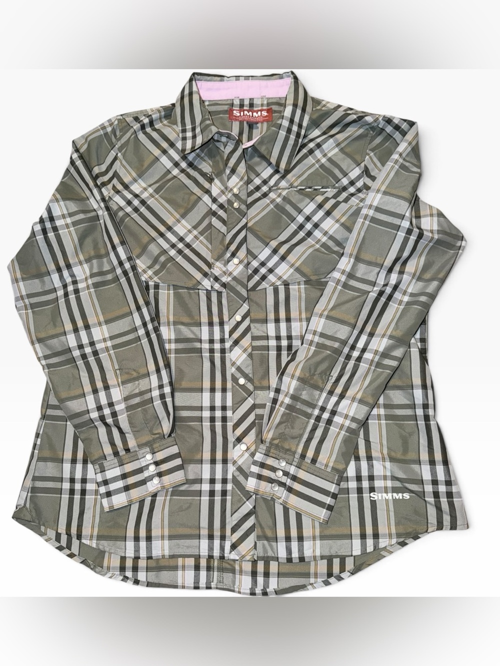 Simms Olive and White Plaid Button-Front Women's Shirt